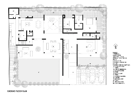Planta arquitectónica 3D amoblada de vivienda con vista cenital fotorrealista