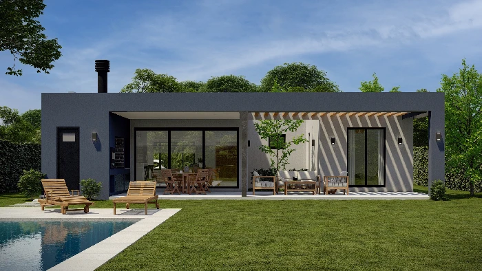 Render nocturno de vivienda