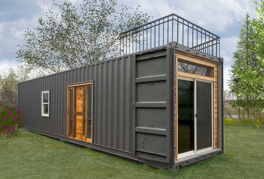 Imagen de referencia de contenedor adaptado con terraza superior