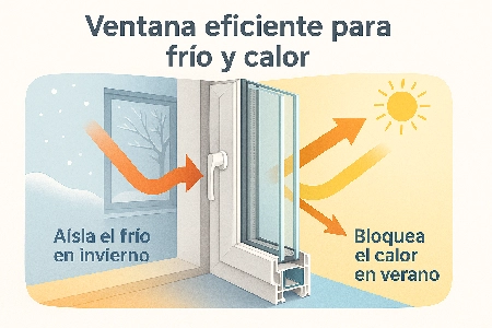 Esquema ilustrativo antiguo de una ventana y flechas de intercambio térmico