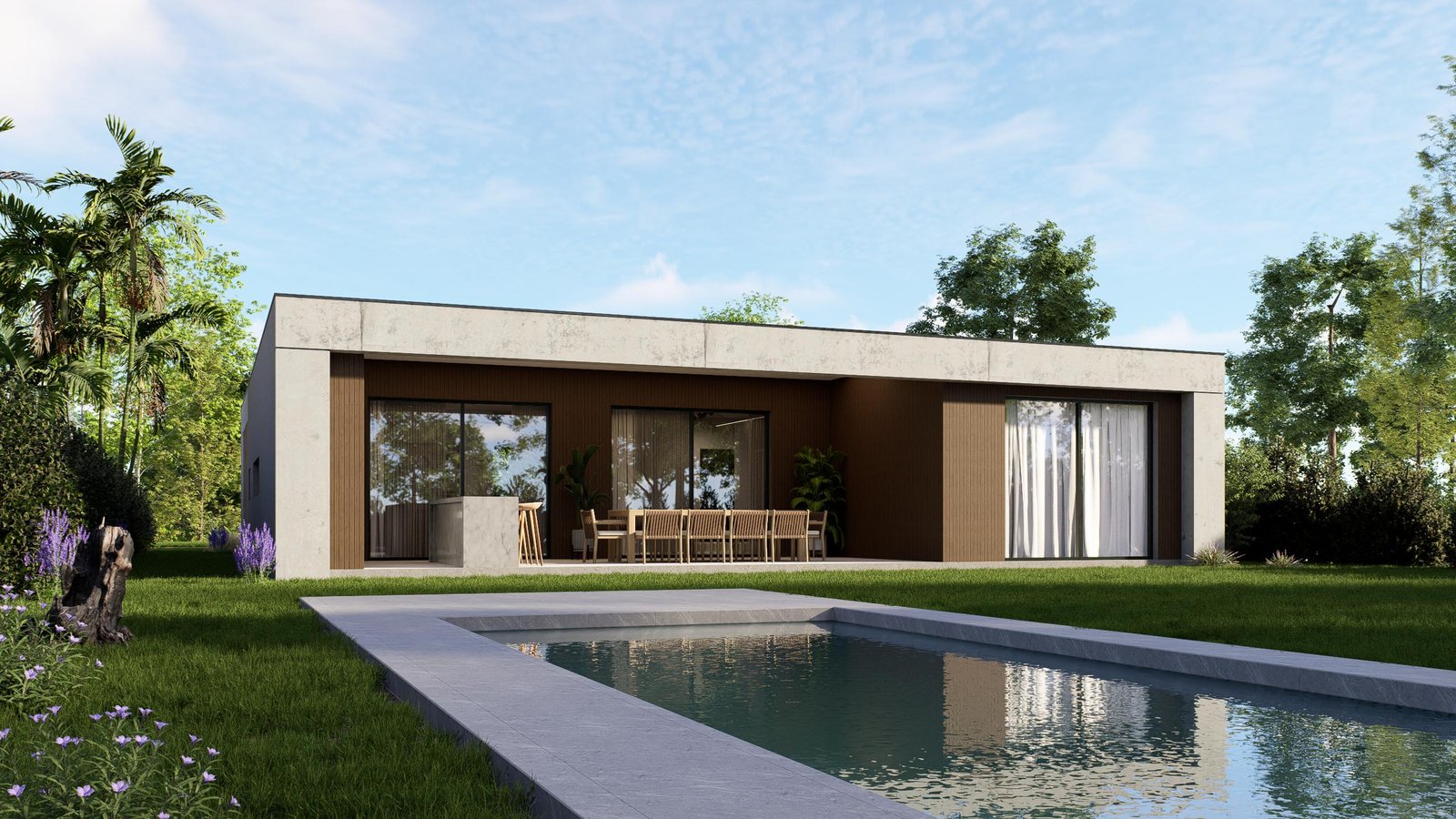 Render de dormitorio con iluminación natural