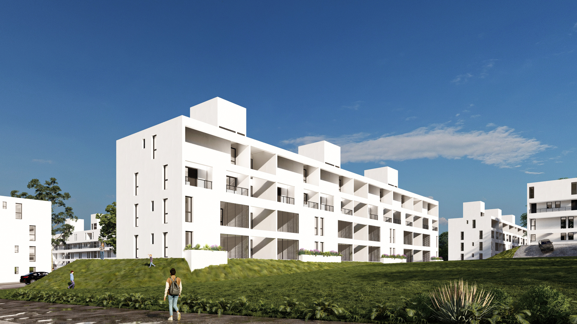 Render 3D: conjunto de edificios de viviendas